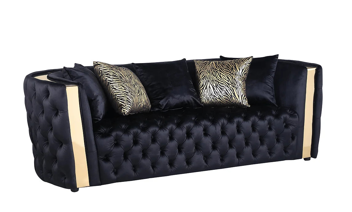 Black & Gold Sofa., Loveseat & Chair