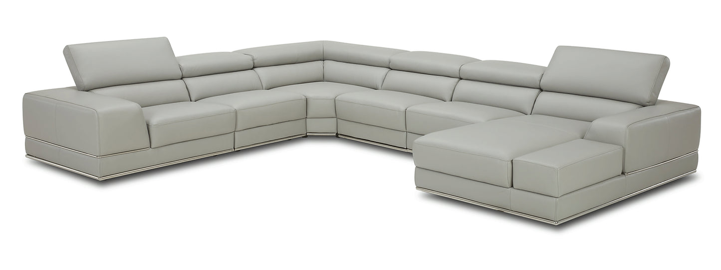 Pella Grey Italian Leather Oversized Sectional