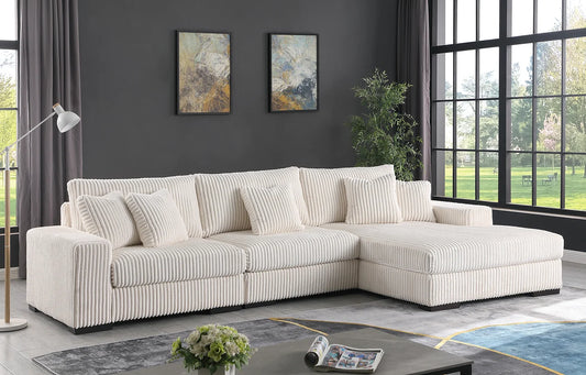 3pcs Comfy Ivory Fabric Sectional