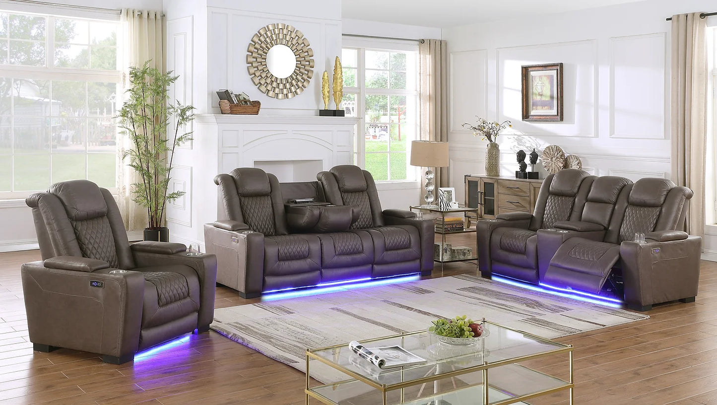 3pcs Ash Brown Polished Micro-Fiber Power Reclining Set