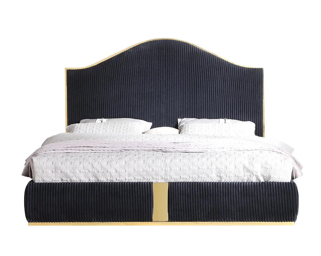 Black Fabric Gold Trim Platform Bed Frame