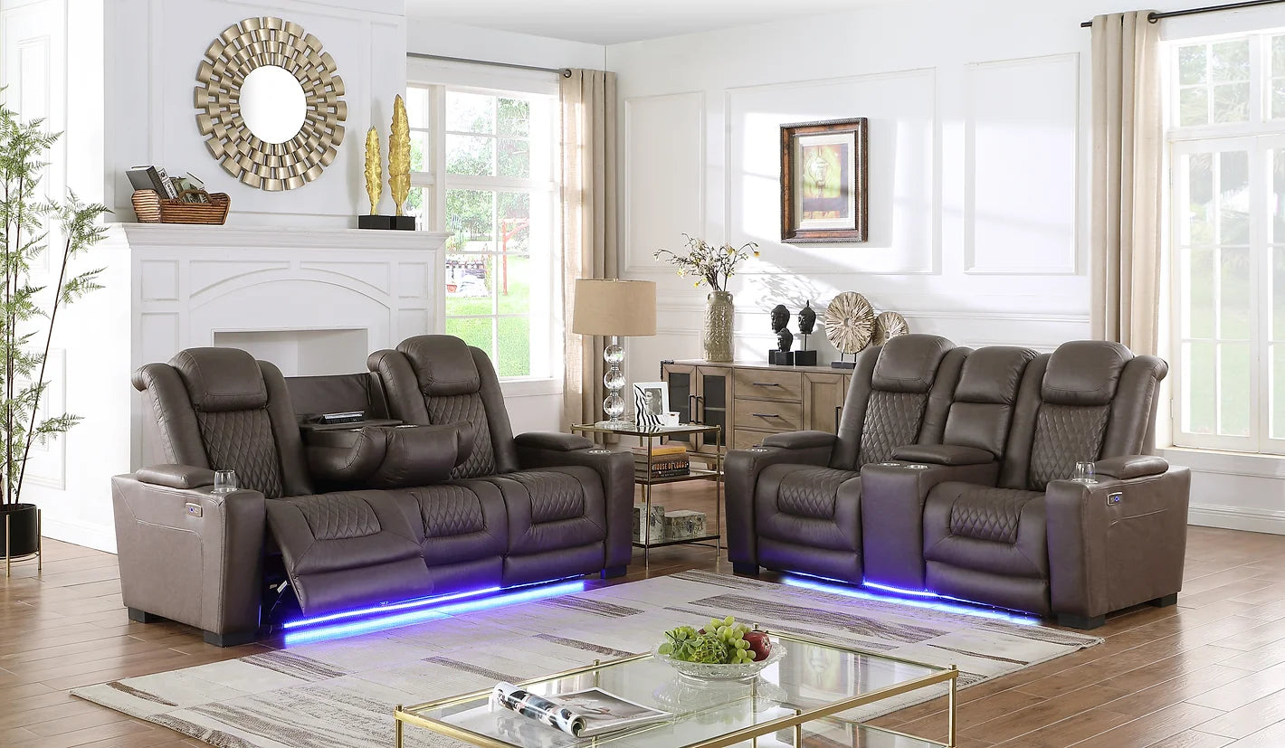 3pcs Ash Brown Polished Micro-Fiber Power Reclining Set