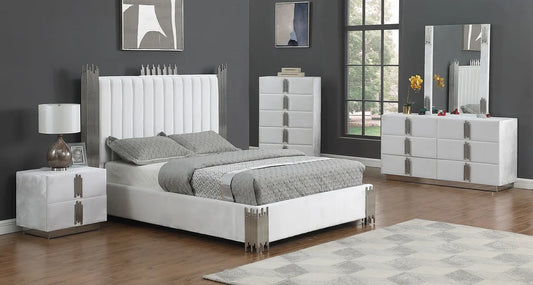 5pcs White Velvet Bedroom Set