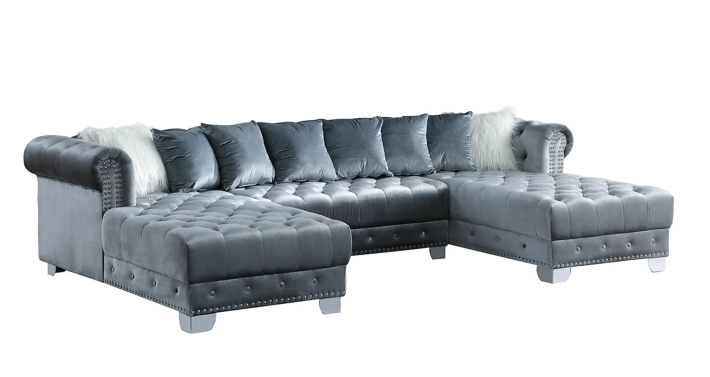 Jordan II Grey Tufted Velvet Double Chaise Sectional