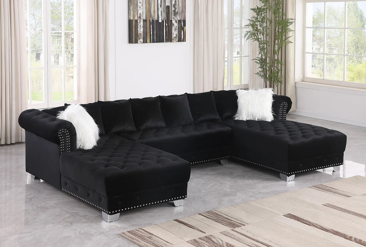 Jordan II Black Tufted Velvet Double Chaise Sectional