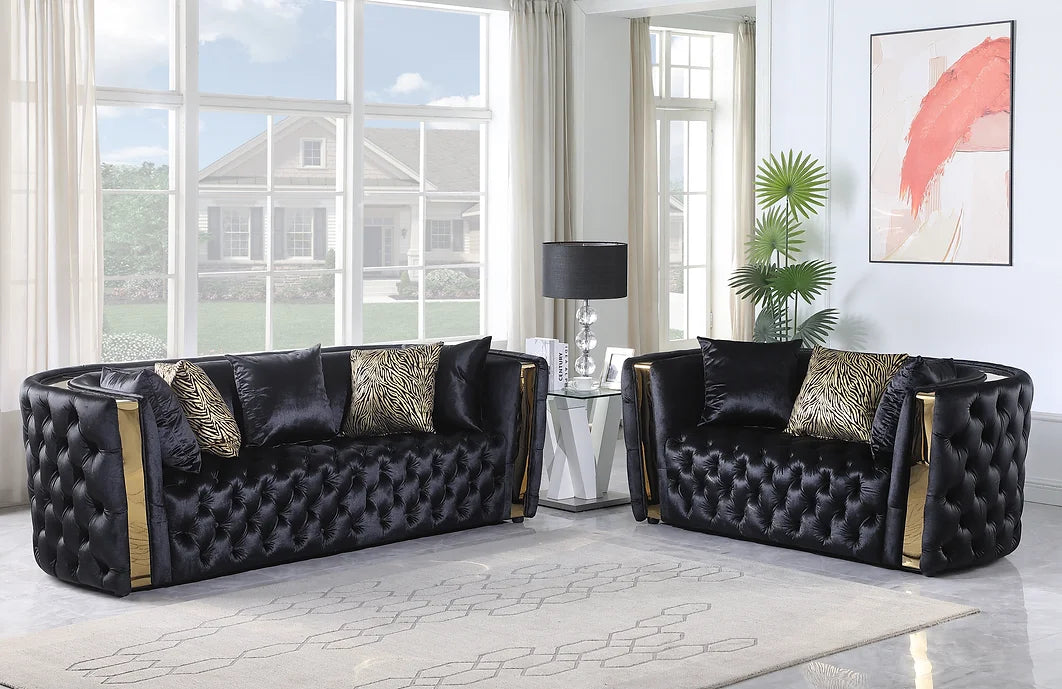 Black & Gold Sofa., Loveseat & Chair