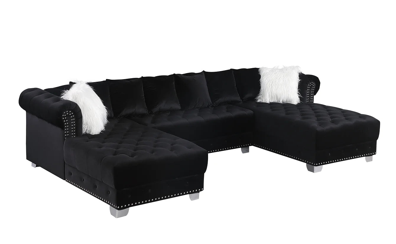 Jordan II Black Tufted Velvet Double Chaise Sectional