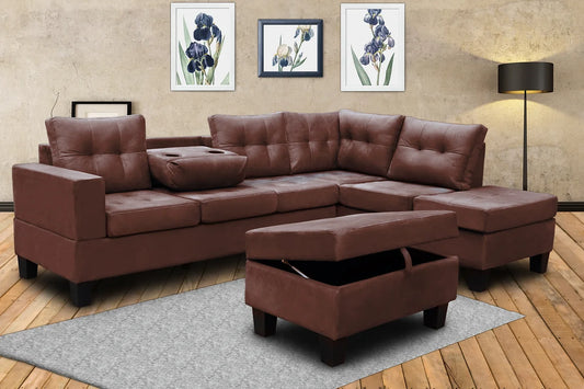 Allen Parkway Brown Velvet Sectional with Storage Ottoman