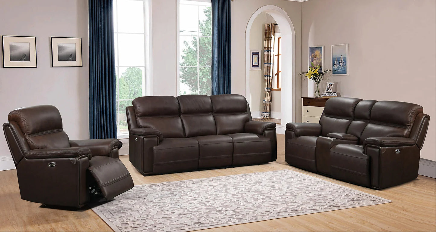 3pcs El Paso Dark Brown Top Grain Leather Power Reclining Set