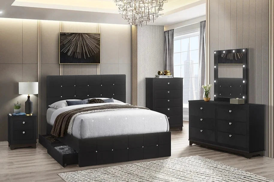 5pcs B8200 Midnight Black Velvet Bedroom Set