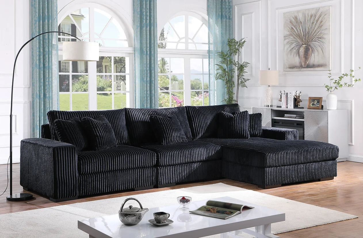 3pcs Comfy Black Fabric Sectional