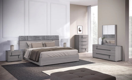 5pcs Sunrise Grey Wood Finish Italian Bedroom Set