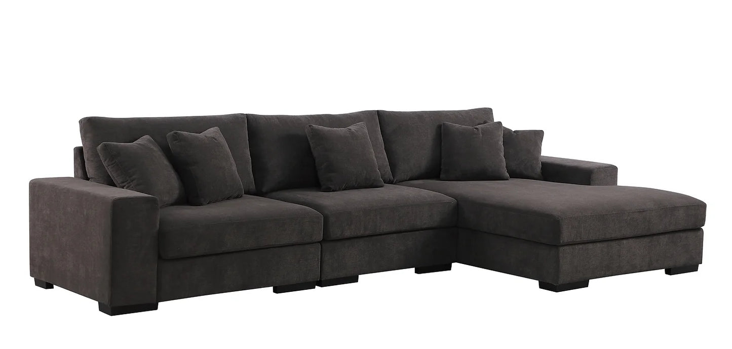 3pcs Comfy Grey Chenille Sectional