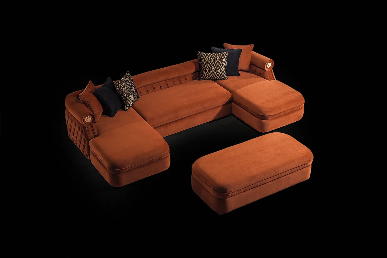 Brooklyn Orange Velvet Oversized Double Chaise Sectional