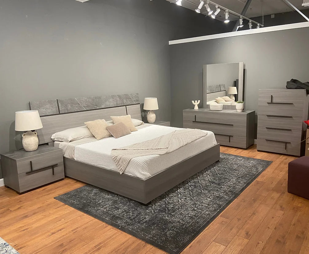 5pcs Sunrise Grey Wood Finish Italian Bedroom Set