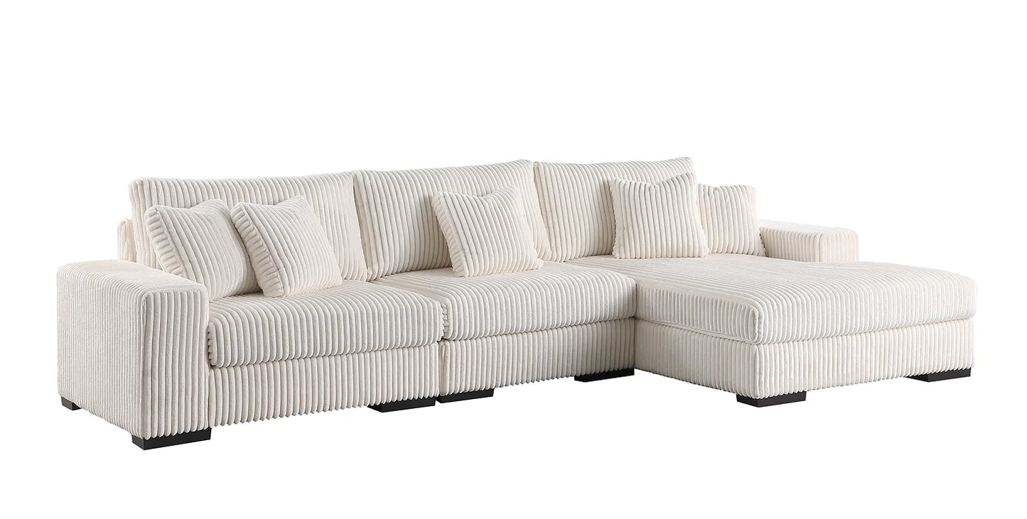 3pcs Comfy Ivory Fabric Sectional