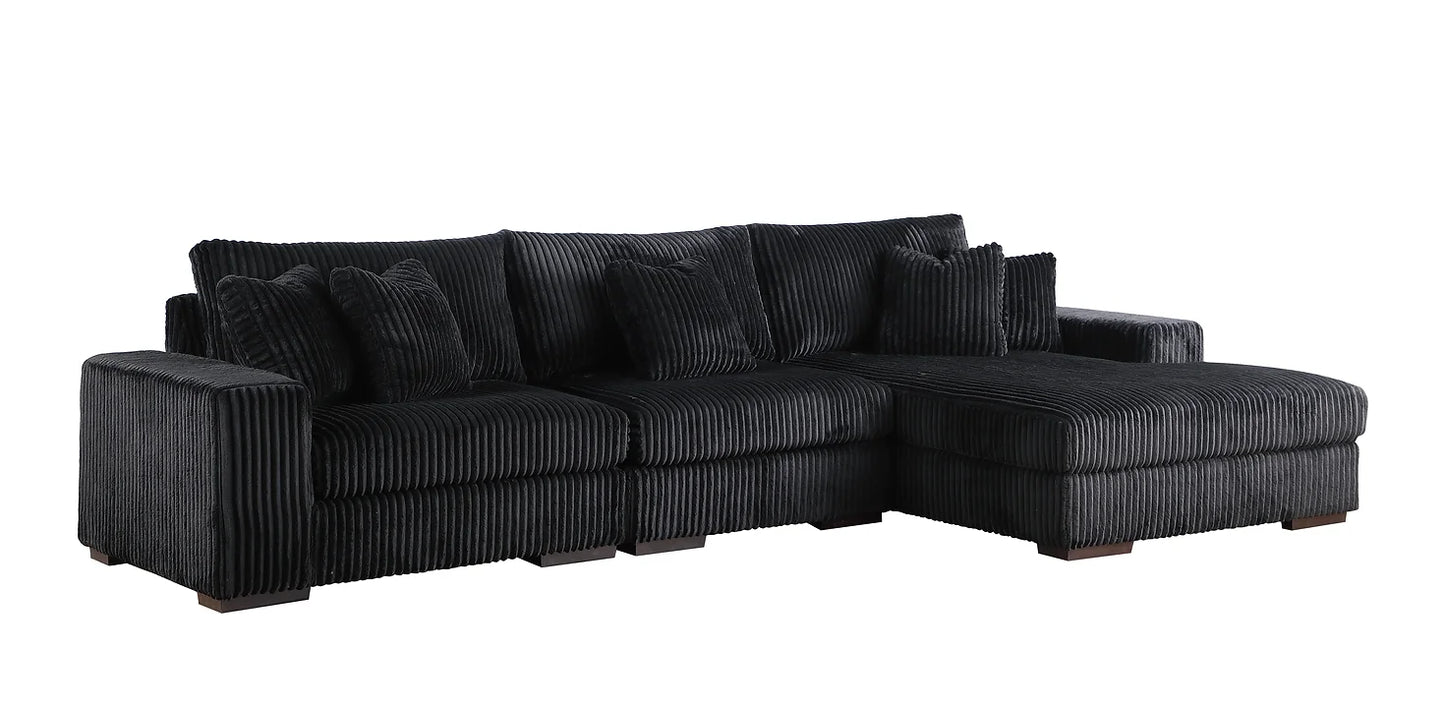 3pcs Comfy Black Fabric Sectional