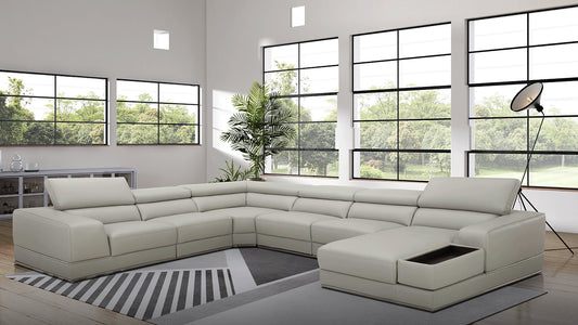 Pella Grey Italian Leather Oversized Sectional