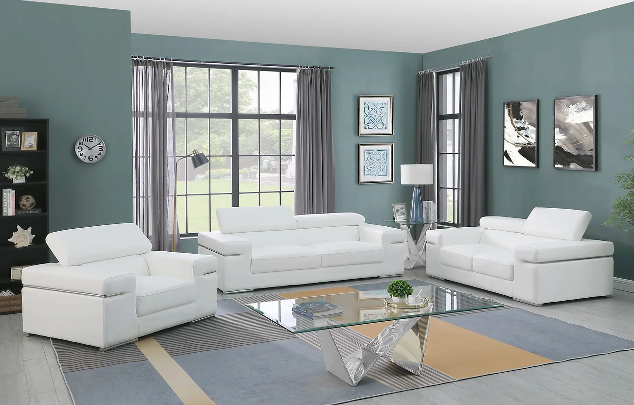 Soho White Italian Leather Sofa, Loveseat & Chair