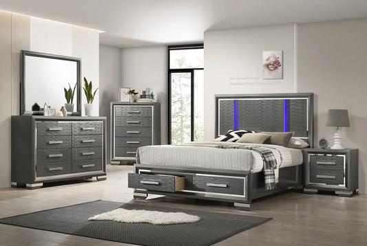 5pcs Grey Wood Finish LED Bedroom Set