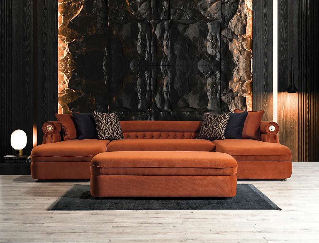 Brooklyn Orange Velvet Oversized Double Chaise Sectional