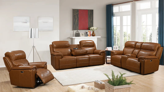 3pcs El Paso Light Brown Top Grain Leather Power Reclining Set