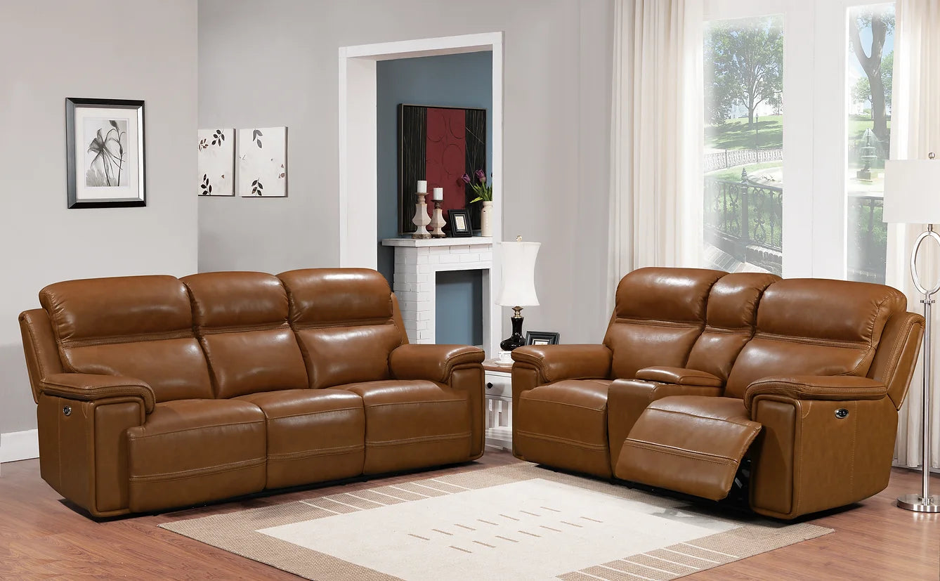 3pcs El Paso Light Brown Top Grain Leather Power Reclining Set