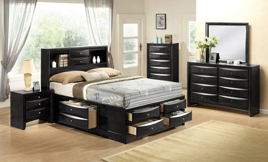 5pcs Emily Black Wood Finish Storage Bedroom Set