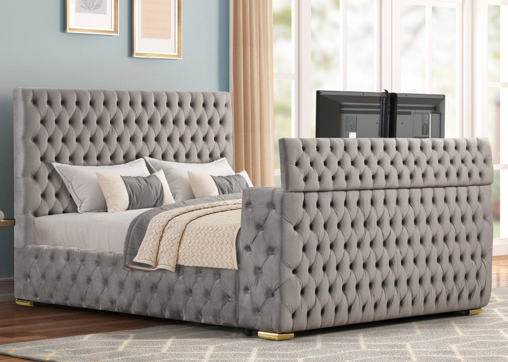 Future Grey Platform Bed Frame with TV Stand