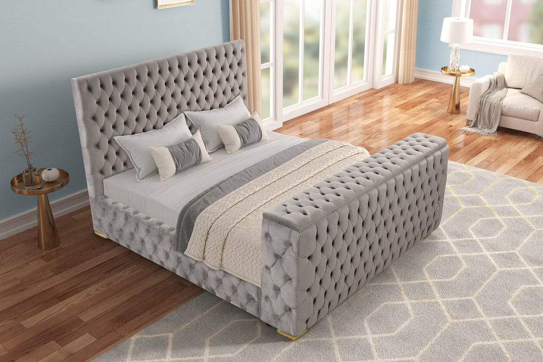 Future Grey Platform Bed Frame with TV Stand