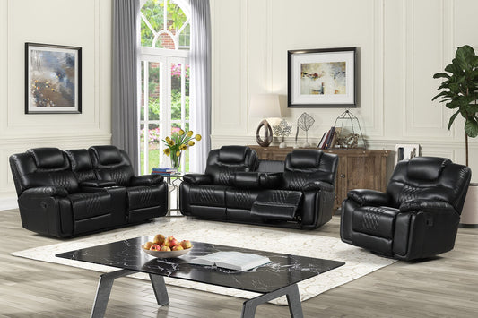 3pcs Galveston Black Leather Gel Sofa Reclining Set