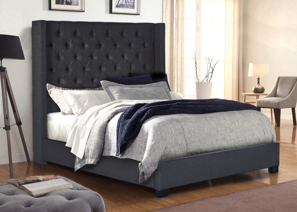 HH404 Charcoal Linen Tufted 6FT Tall Bed Frame