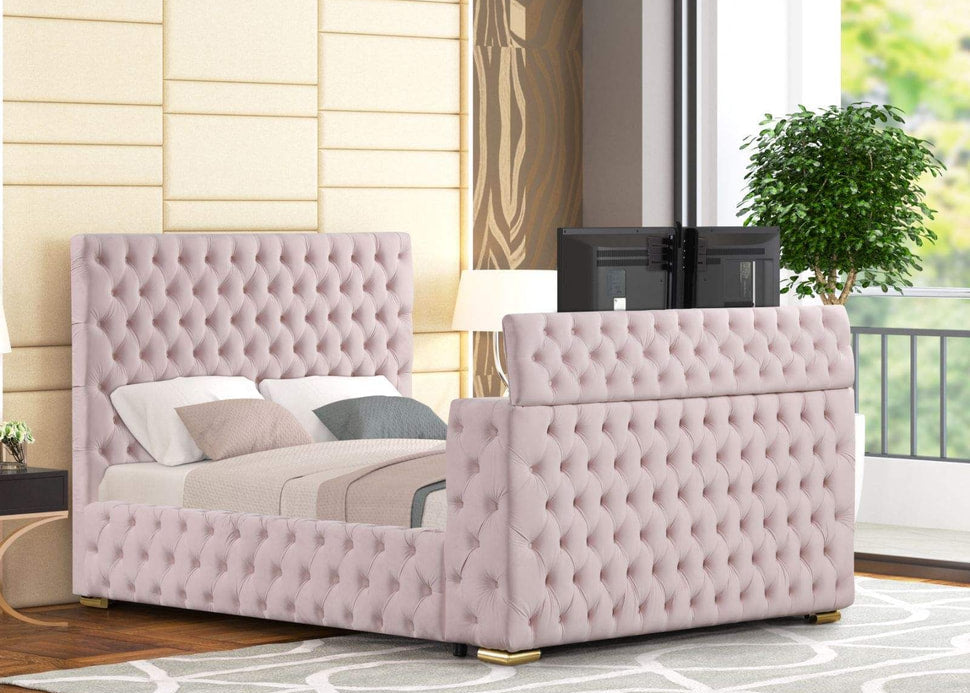 Future Pink Platform Bed Frame with TV Stand