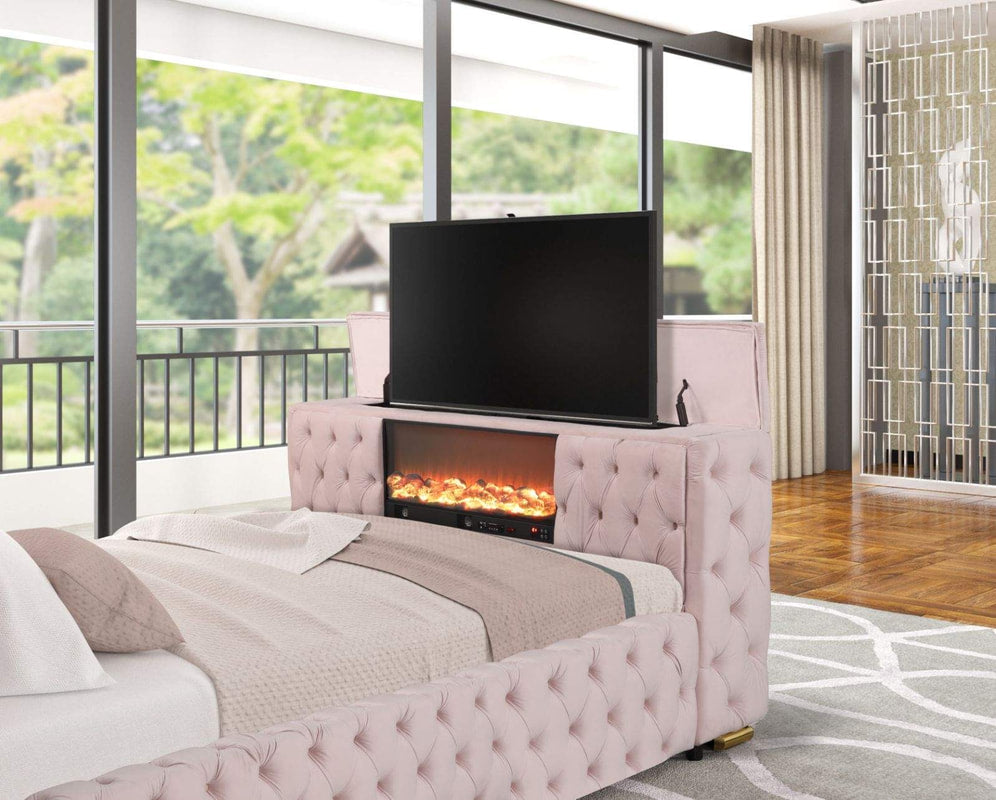 Future Pink Platform Bed Frame with TV Stand