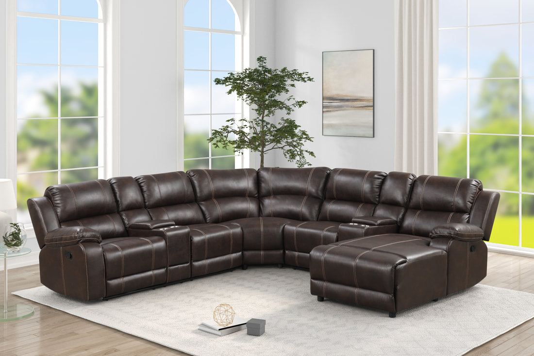 Lionel Brown Leather Gel Oversized Reclining Sectional