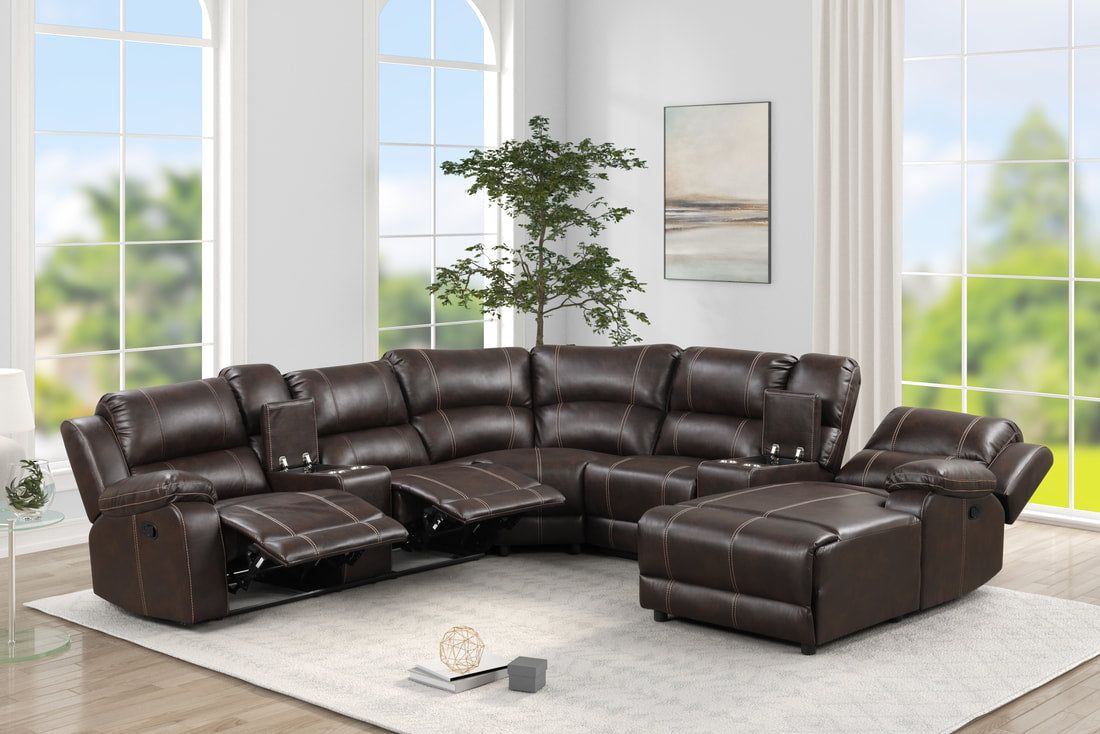 Lionel Brown Leather Gel Oversized Reclining Sectional