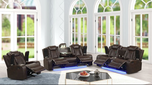 3pcs Luz Brown Leather Gel Reclining Sofa Set