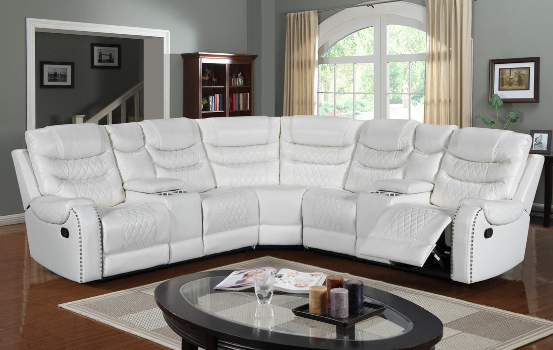 Martin White Leather Reclining Sofa Sectional