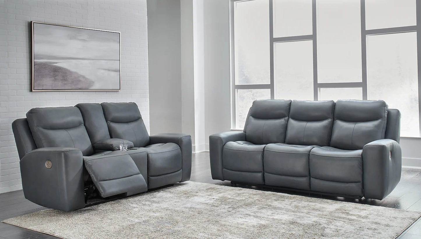 3pcs Ashley Mindanao Grey Genuine Leather Power Reclining Set