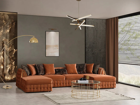 Sicilya Orange Velvet Oversized Double Chaise Sectional