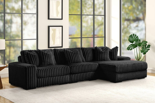 Sunday Black Fabric 3pcs Sectional