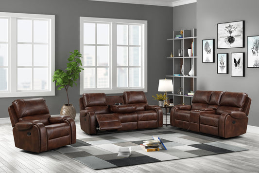 3pcs Titan Brown Leather Gel Oversized Reclining Set