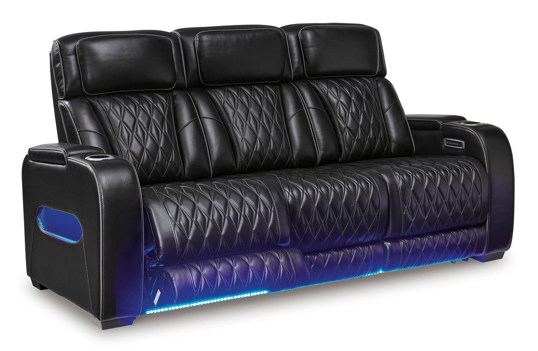 2pcs U271-05 Black Power Reclining Sofa Set Genuine Leather + Air Massage