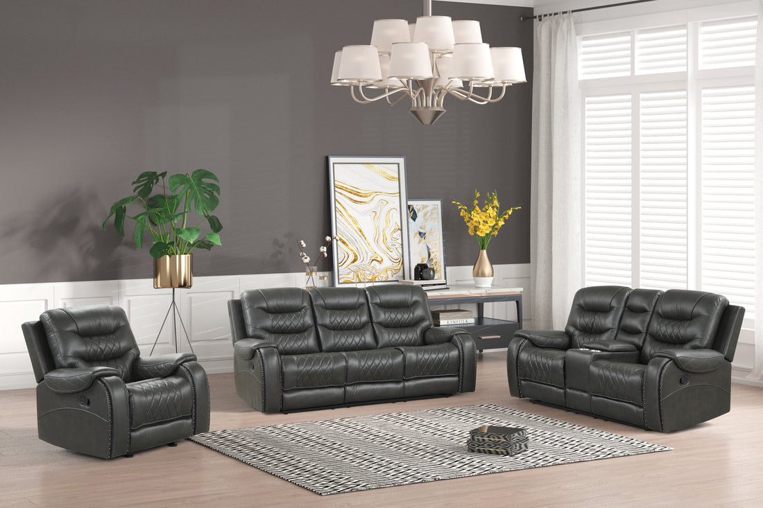 3pcs Ashley Leather Gel Grey  Reclining Sofa Set