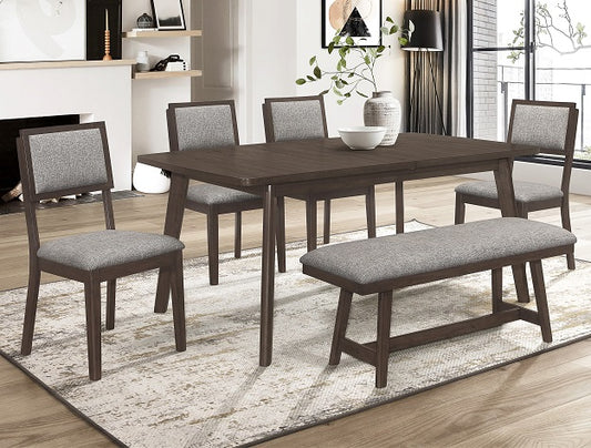 6pcs Wood & Linen Chairs Dining Set