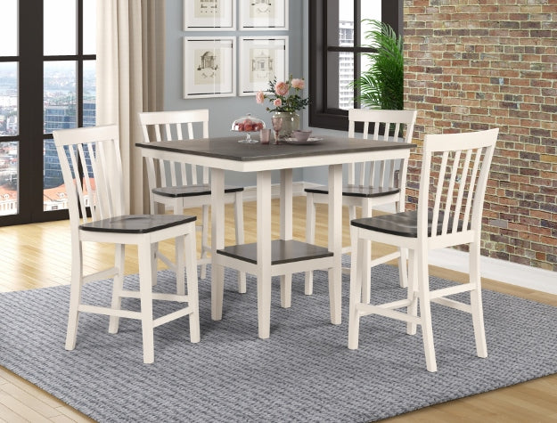 5pcs White Finish Wood Pub Dining Set