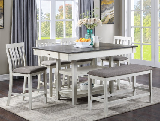 6pcs White Wood Finish Dining Set