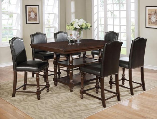 7pcs Wood & Leather Chairs Dining Set