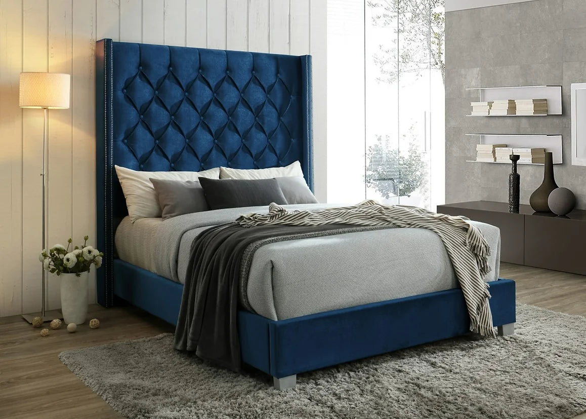 Beverly Blue Velvet 6FT Tall Bed Frame