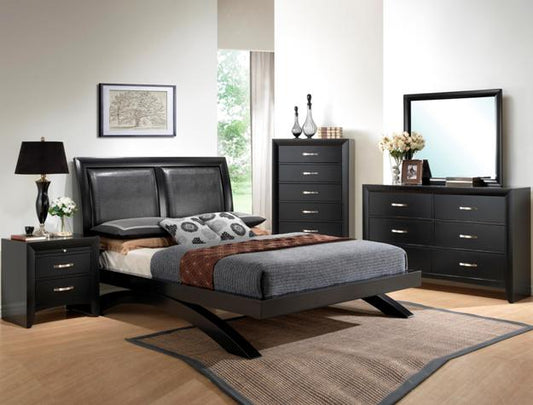 5pcs Black Finish Wood Bedroom Set (Multiple Sizes)